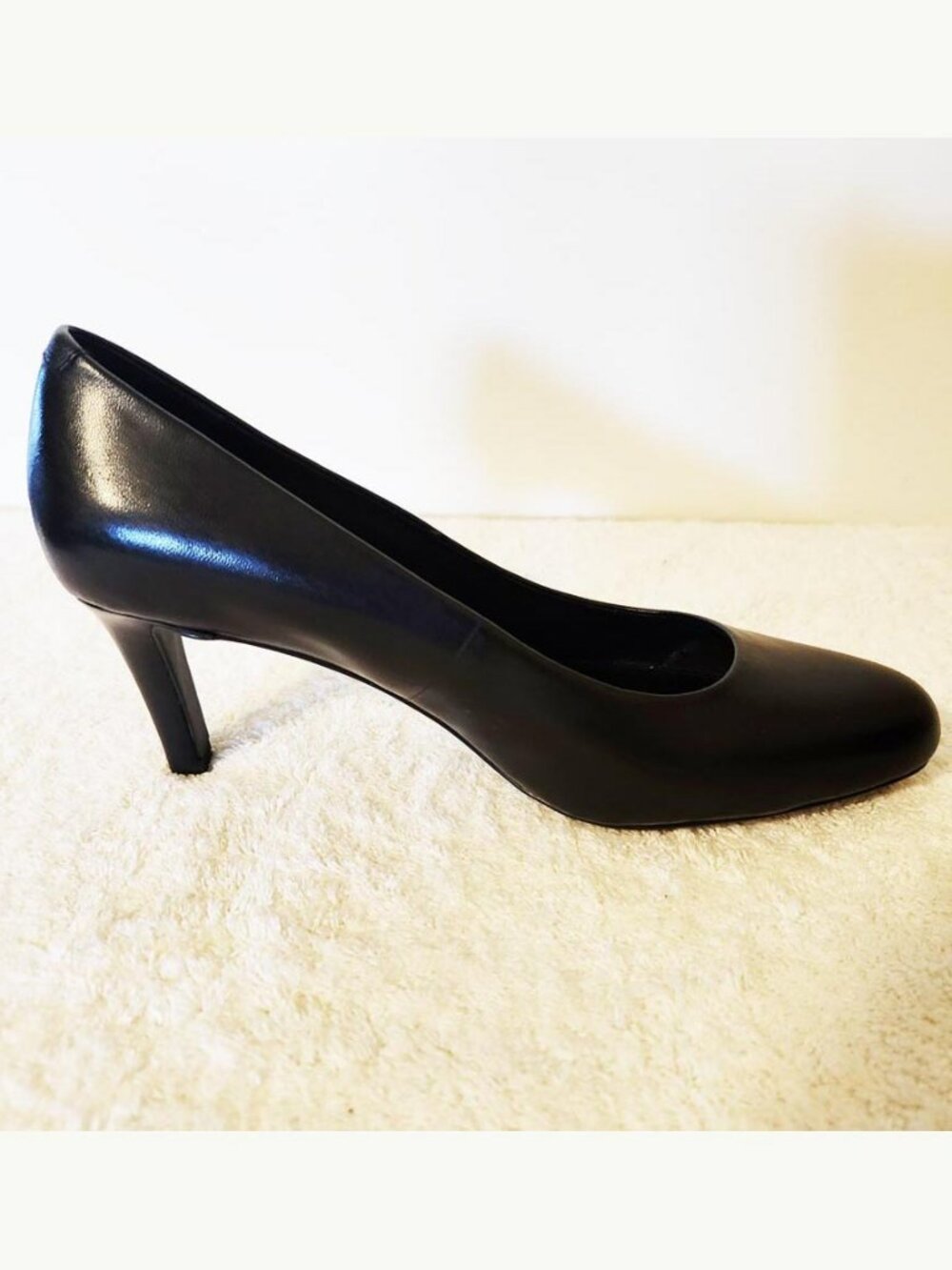 RALPH LAUREN BLACK LEATHER PUMP, 6M, 3" HEEL. NEW WITH BOX